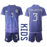 Koszulka piłkarska Argentyna Nicolas Tagliafico #3 Strój wyjazdowy dla dzieci MŚ 2022 tanio Krótki Rękaw (+ Krótkie spodenki)